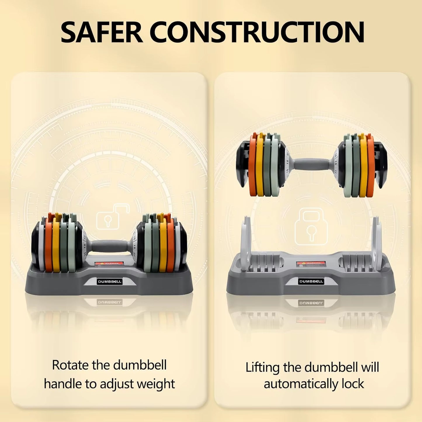 25/55 Lbs Dumbbell Set, Anti-Slip Fast Adjust Turning Handle, Adjustable for Men and Women, Pair for Home Gym Exercise