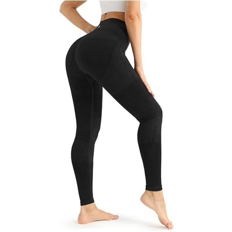 PLNOTME Womens Compression Leggings High Waisted Ribbed Butt Lifting Gym Workout Yoga Jeggings Pants