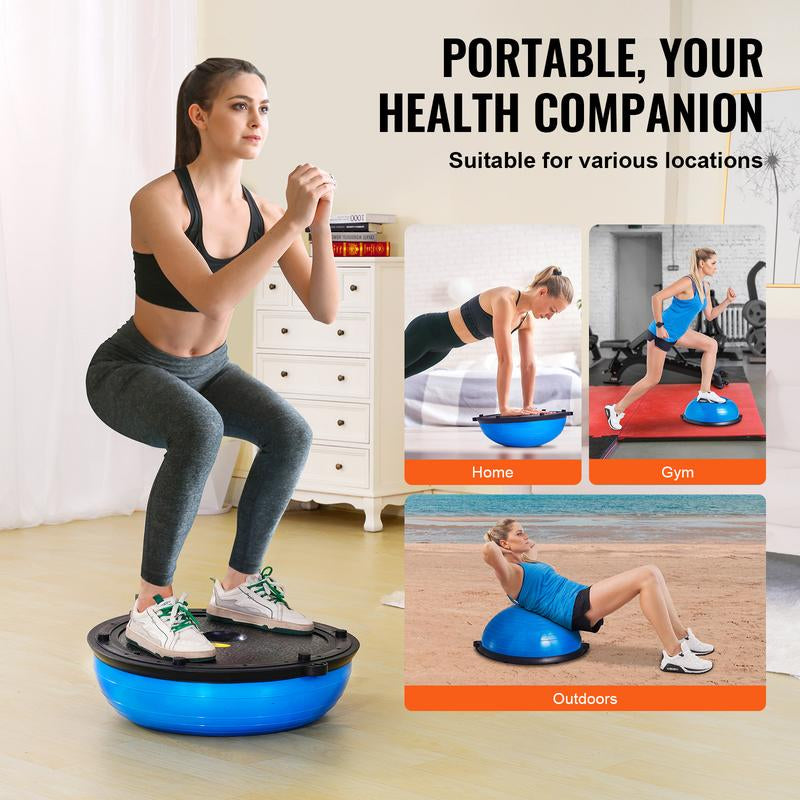 VEVOR Half Exercise Ball Trainer, 23 Inch Balance Ball Trainer, 660Lbs Capacity Stability Ball, Yoga Ball with Resistance Bands & Foot Pump, Strength Fitness Ball for Home Gym, Full Body Workout, Blue