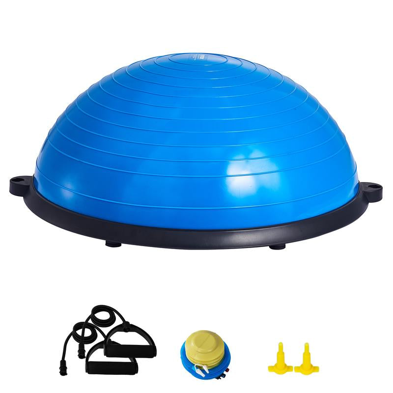 VEVOR Half Exercise Ball Trainer, 23 Inch Balance Ball Trainer, 660Lbs Capacity Stability Ball, Yoga Ball with Resistance Bands & Foot Pump, Strength Fitness Ball for Home Gym, Full Body Workout, Blue