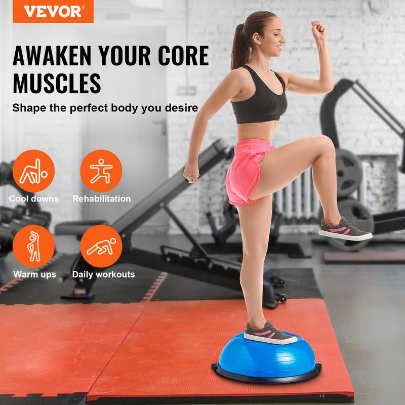 VEVOR Half Exercise Ball Trainer, 23 Inch Balance Ball Trainer, 660Lbs Capacity Stability Ball, Yoga Ball with Resistance Bands & Foot Pump, Strength Fitness Ball for Home Gym, Full Body Workout, Blue