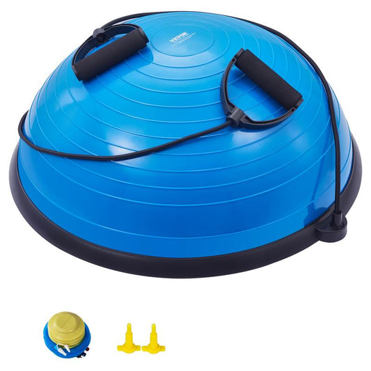 VEVOR Half Exercise Ball Trainer, 23 Inch Balance Ball Trainer, 660Lbs Capacity Stability Ball, Yoga Ball with Resistance Bands & Foot Pump, Strength Fitness Ball for Home Gym, Full Body Workout, Blue