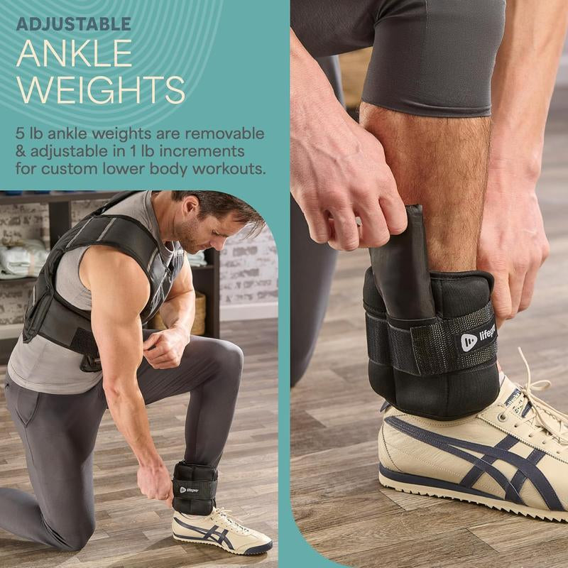 Lifepro 2-In-1 Adjustable Weighted Vest + Ankle Weights (15 & 20Lbs) - Running Weighted Vest for Women & Men with Reflective Stripe, Phone Pocket - Workout Equipment for Strength Training & Fitness