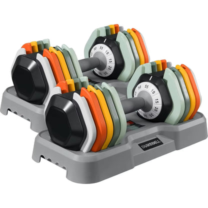 25/55 Lbs Dumbbell Set, Anti-Slip Fast Adjust Turning Handle, Adjustable for Men and Women, Pair for Home Gym Exercise