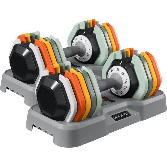 25/55 Lbs Dumbbell Set, Anti-Slip Fast Adjust Turning Handle, Adjustable for Men and Women, Pair for Home Gym Exercise